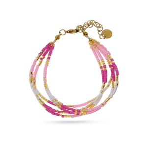 Bransoletka damska różowa z koralikami Miyuki stal szlachetna